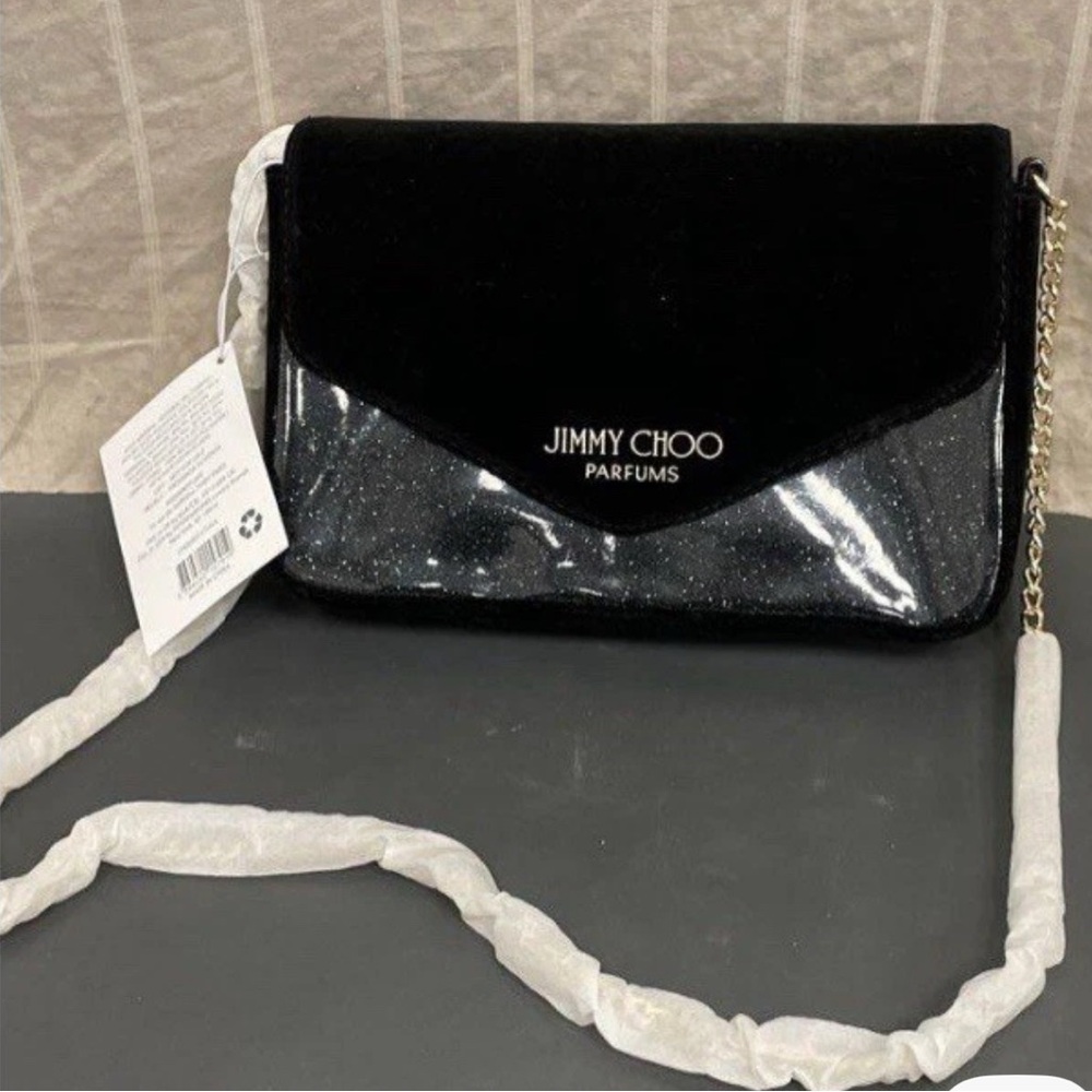 Jimmy Choo Black Velvet & Glossy Patent Crossbody with Chain